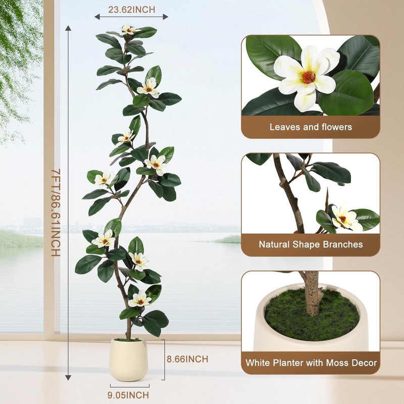 Garveehome Rubber Tree 7 Ft Artificial Tree In White Planter Pot Faux Plants gallery