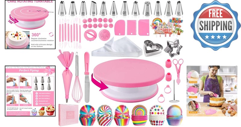 Complete 255PCS Cake Decorating Set: Piping Bags, Turntable & Tips for Beginners gallery