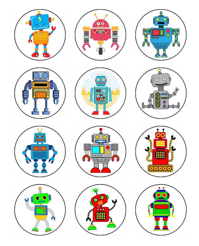 Robot Edible Cake Toppers Wafer Birthday Cake Robot Decorations (3 Sizes) gallery