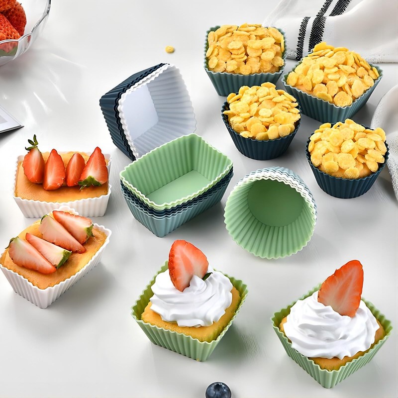 12 Pack Reusable Silicone Cupcake Baking Cups, 3 Shapes of Standard Round & S... gallery