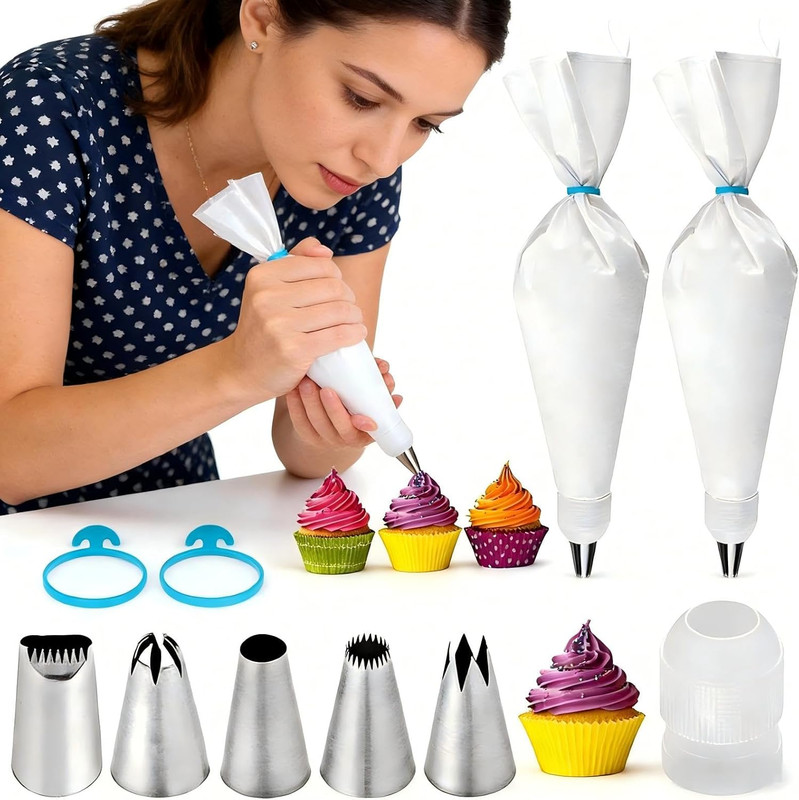 Reusable Cotton Piping Bags and Tips Set- 11Pcs Frosting Piping Kit Cupcakes, Co gallery