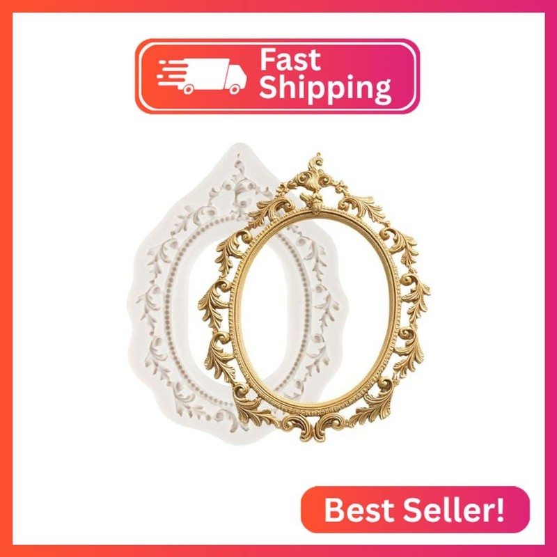 YANQINMS Baroque Photo Frame Fondant Molds Picture Frame Silicone Mold Vintage M