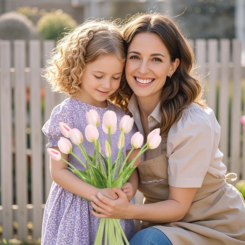 Amore Florals 15 Pcs Light Pink Tulips Artificial Flowers Faux Tulips Real Touch gallery