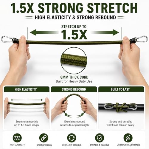 Pcs 51 Inch Bungee Cords with Carabiner Hooks, 8mm Thick High Elastic 1.3M 4 gallery