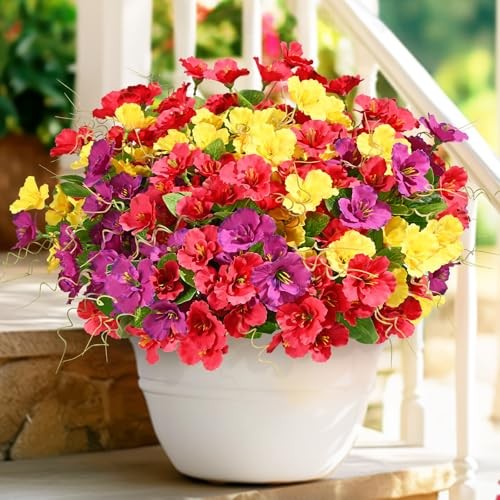 Look Real Artificial Flowers for Outdoors, 6 Bundles Yellow+red+purple