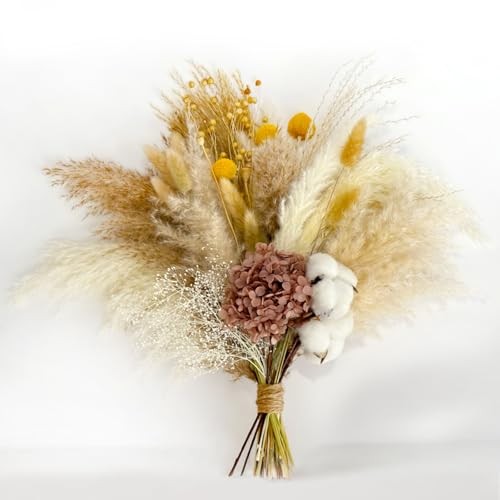 Natural Pampas Grass Bouquet -Cotton Stems,Bunny Tails ,Hydrangea,Fall Dried A