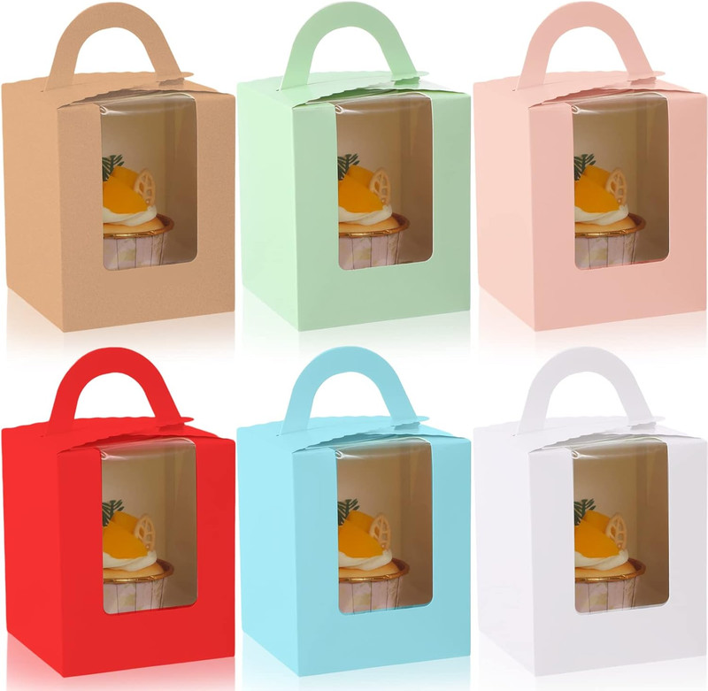 Ctosree 60 Pcs Individual Cupcake Boxes Single Colourful Cupcakes Containers wit