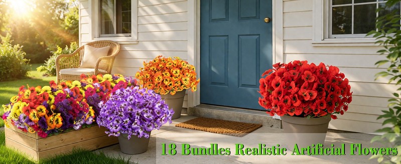 18 Bundles Artificial Flowers Outdoor Fake Flowers Pansies Faux gallery