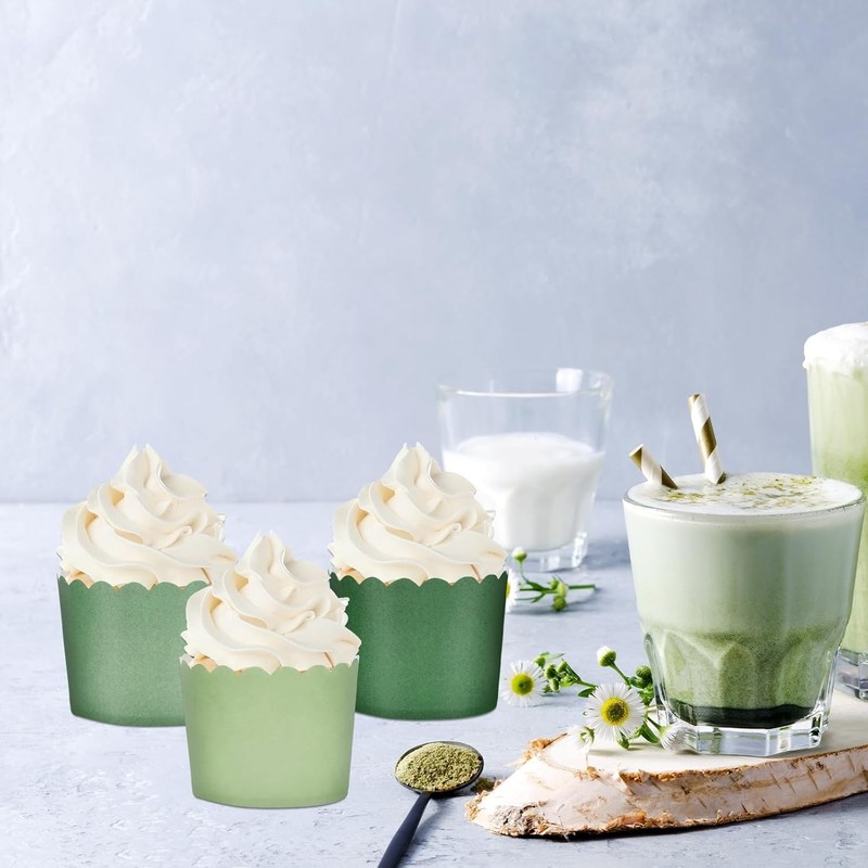 120Pcs Sage Green Paper Baking Cups Scalloped Edge Cupcake Wrappers Gradient gallery