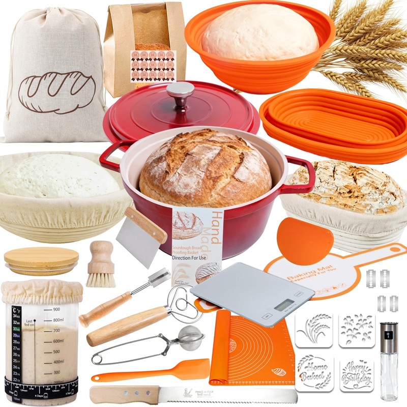 All-Inclusive Sourdough Starter Kit with Pot, 4 Proofing Baskets, Scale & Jar - gallery
