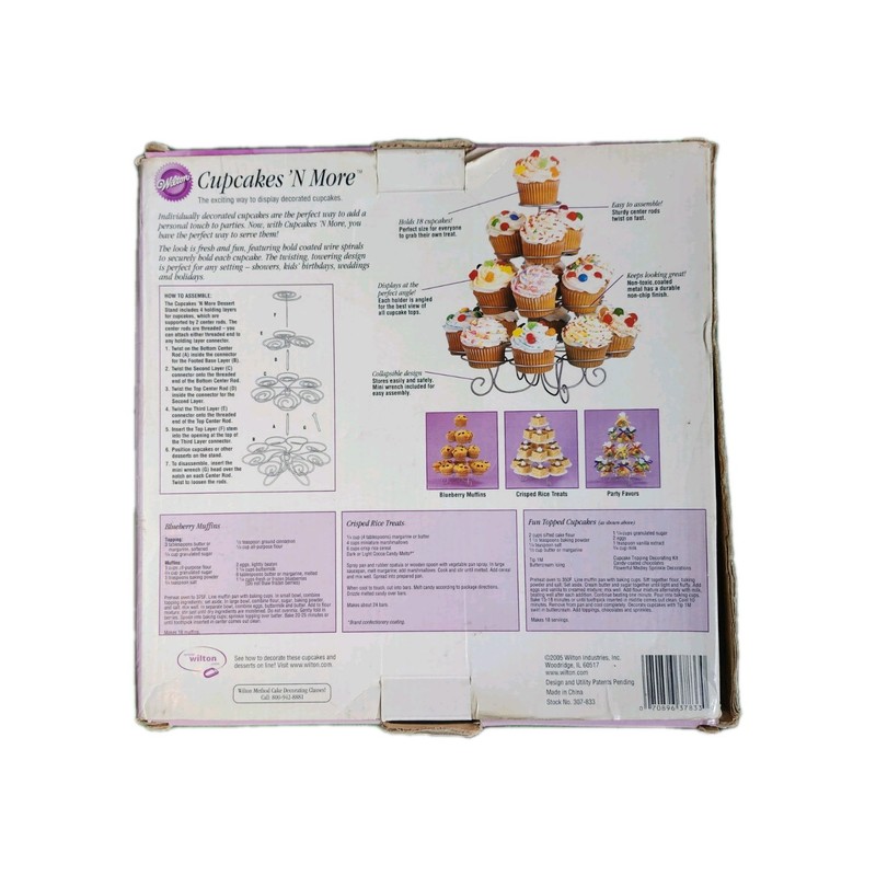 Wilton 18 Cupcakes 'N More Dessert Stand Or Rice crispy Treats 4 Teir Party Silv gallery