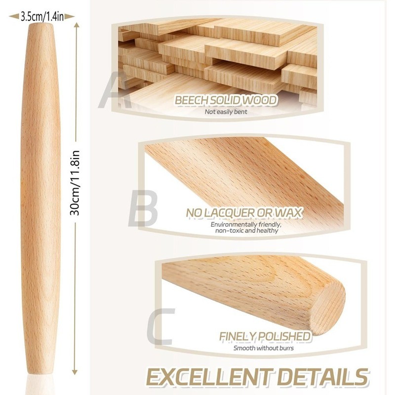 Tapered Beech Wood French Rolling Pin 11.8 Inch for Baking Pastry Pizza Dough gallery