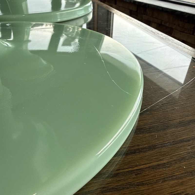 Set of 3 Mosser Glass USA Vintage Style Cake Stand Jadeite Green gallery