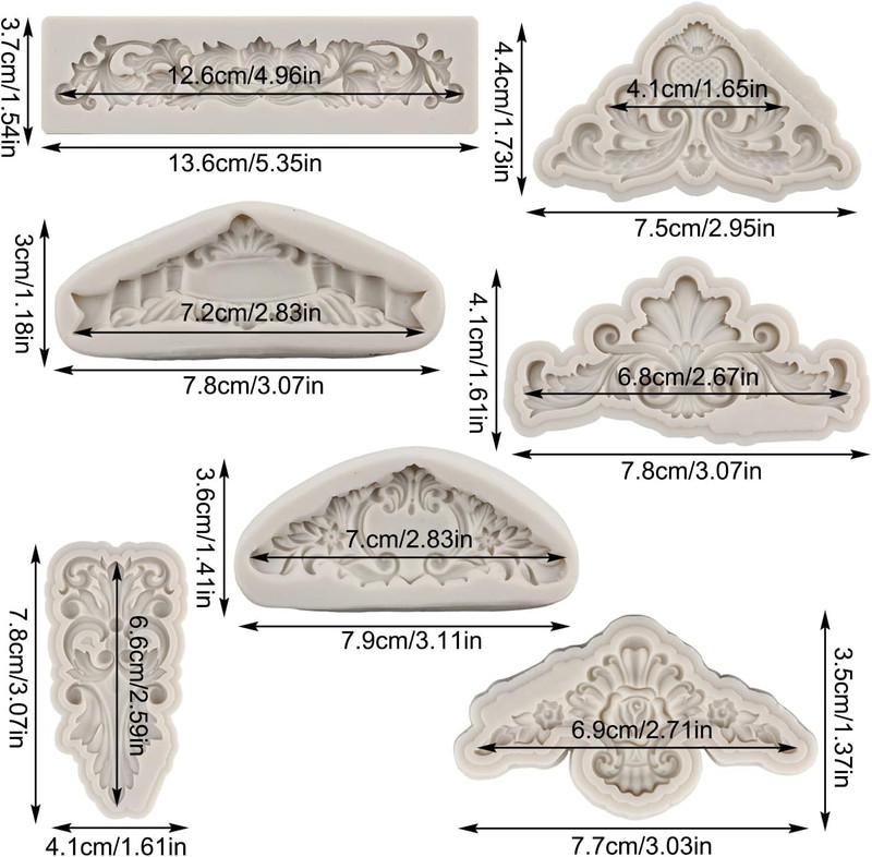 Baroque Style Curlicues Scroll Lace Silicone Fondant Molds Relief Flower Molds F gallery