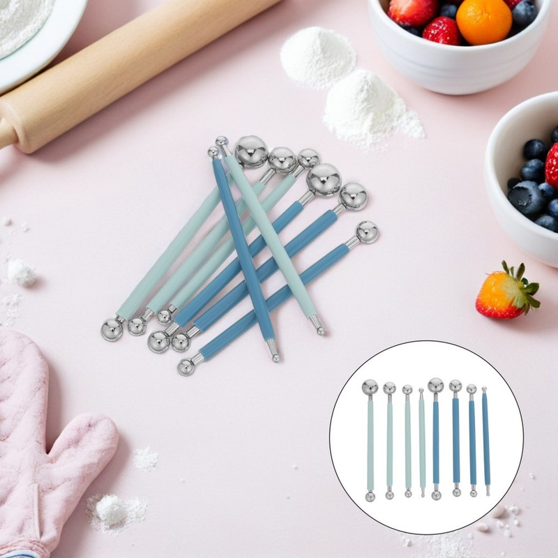 8pcs Metal Ball Fondant Dotting Tool - Double-Ended Modeling Stylus - Flower gallery