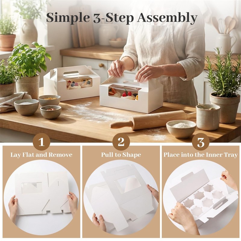8 PCS White Cupcake Boxes 6Count Containers With Window 9.3x6x3.5 Inch gallery