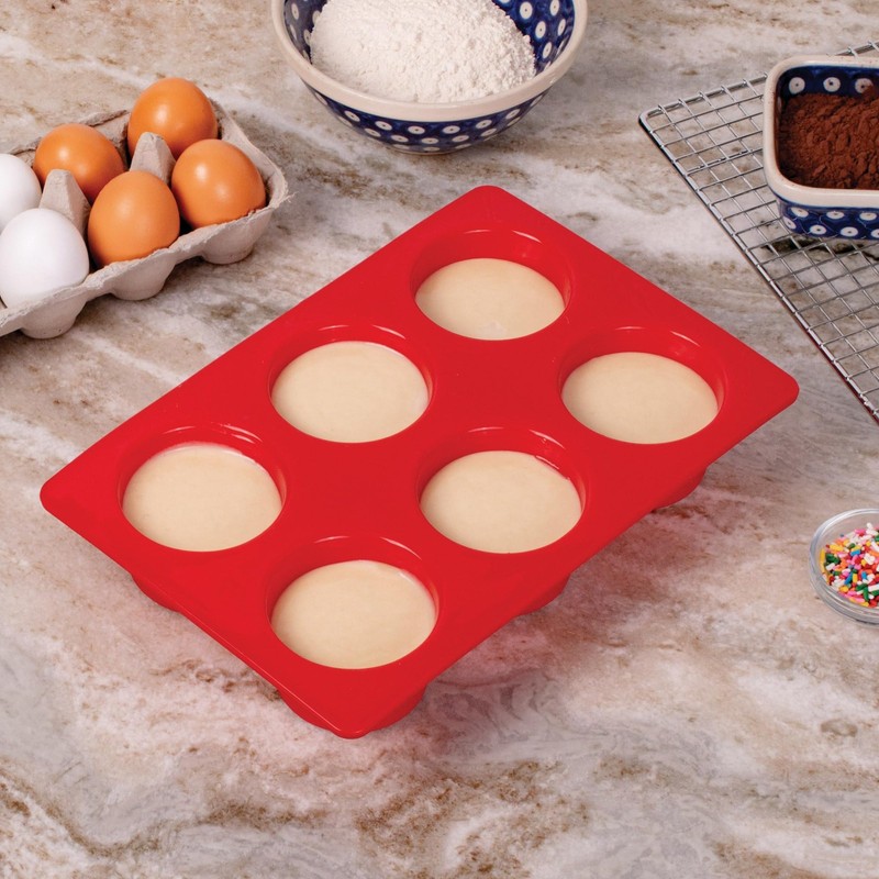 Mrs. Anderson's Baking Silicone 6-Cup Jumbo Muffin Pan, 6-Cup, Jumbo, Red gallery