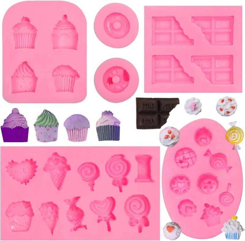 Ice Cream Cones Silicone Molds 6 Pcs, Lollipop Chocolate Fondant Mold for