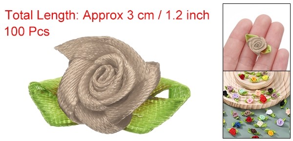 100 Pcs Mini Ribbon Roses Flowers Bows for Crafts, 15mm/0.6" Dia, Light Brown gallery