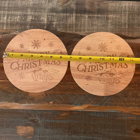 Set of 2 Wooden 6.5" Merry Christmas Cake Stands Dessert Display Lazer Engraved gallery
