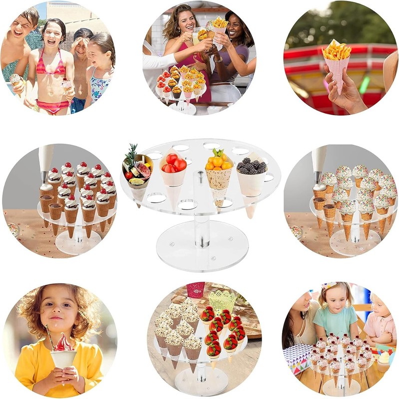 Ice Cream Cone Holder, Clear 16 Holes Food Stand,Acrylic Waffle Cone Display ... gallery
