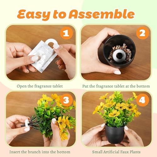 4 Pack Fake Plants in Matte Pot DIY Assembly Mini Artificial Flowers, Black gallery