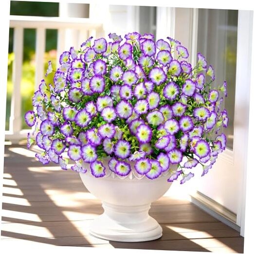 Artificial Flowers for Outdoors Fake Outdoor Flowers, 14 Bundles Purple/White gallery