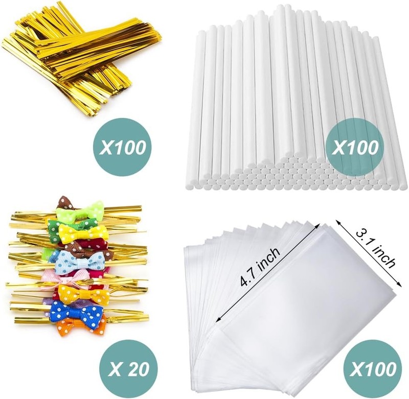 320Pcs Cake Pop Sticks Kit - 6" Lollipop Sticks, Bags & Ties for Party Treats gallery