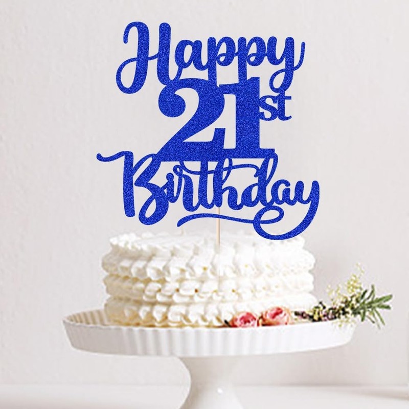 Happy 21st Birthday Cake Topper-Twenty One Cake Topper，Glitter Hello 21，21