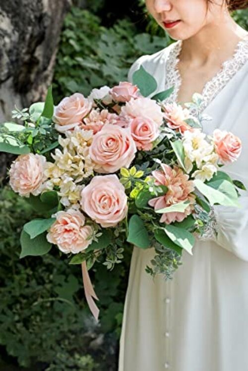 Artificial Flowers Combo Box Set Gradient Color Flower Leaf with Stems Peach gallery