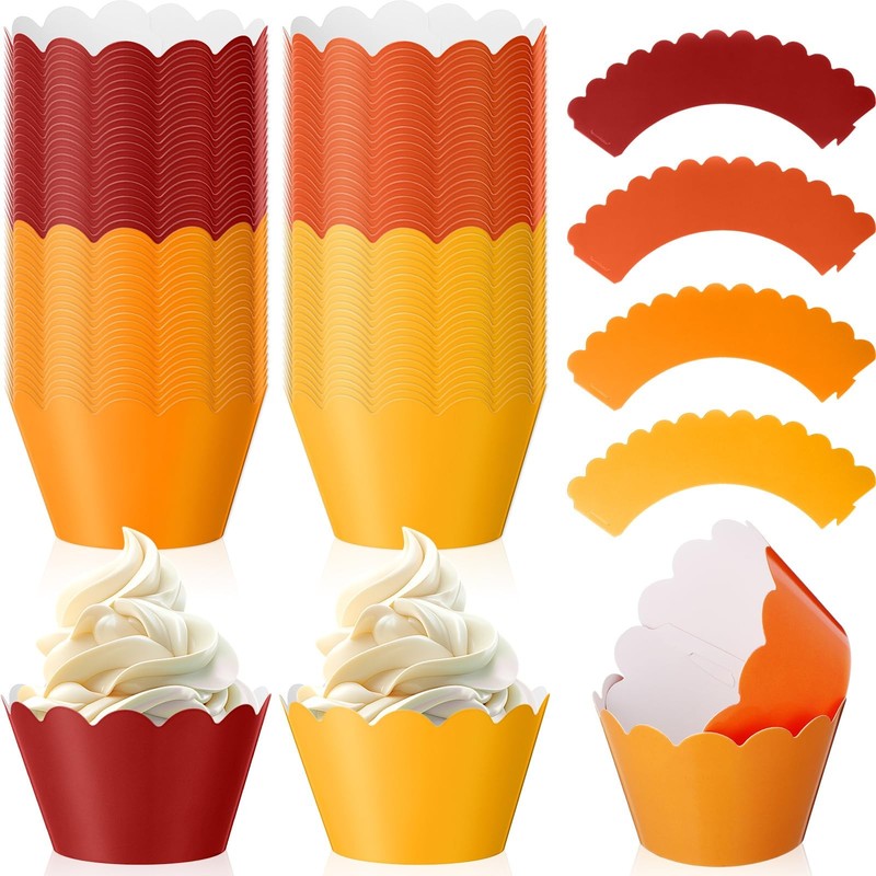 100 Pcs Fall Color Cupcake Liner Pastel Cupcake Paper Wrappers Scalloped Baki…