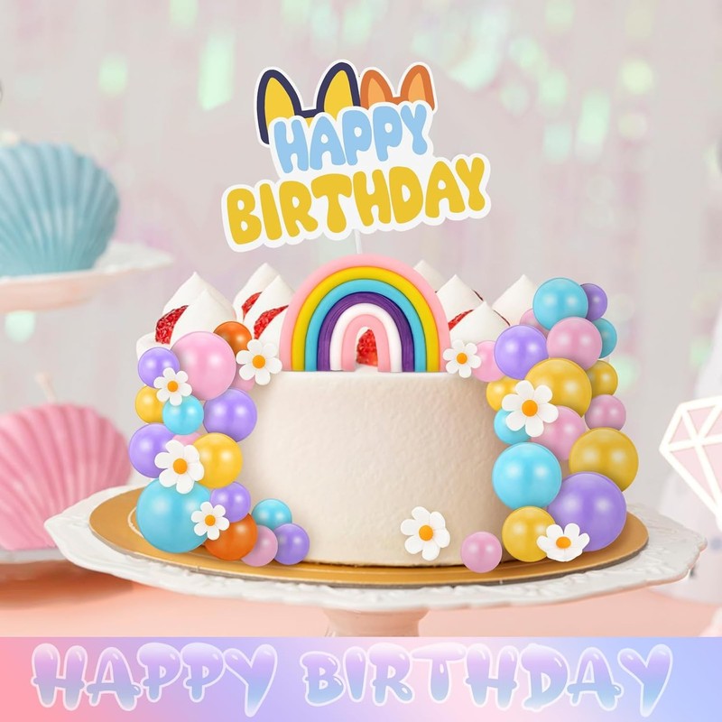 63 Pcs Cake Toppers with Balls Daisy Rainbow Cake Topper, Blue Cake Topper gallery