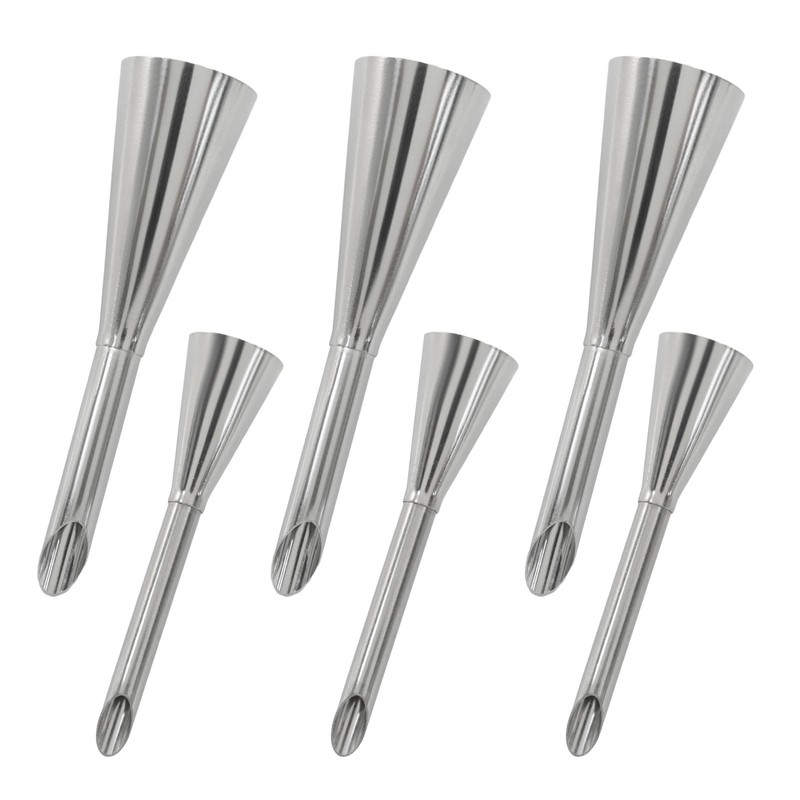 6Pcs Cream Icing Piping Nozzles 2 Sizes Stainless Steel Long Puff Decor Tool