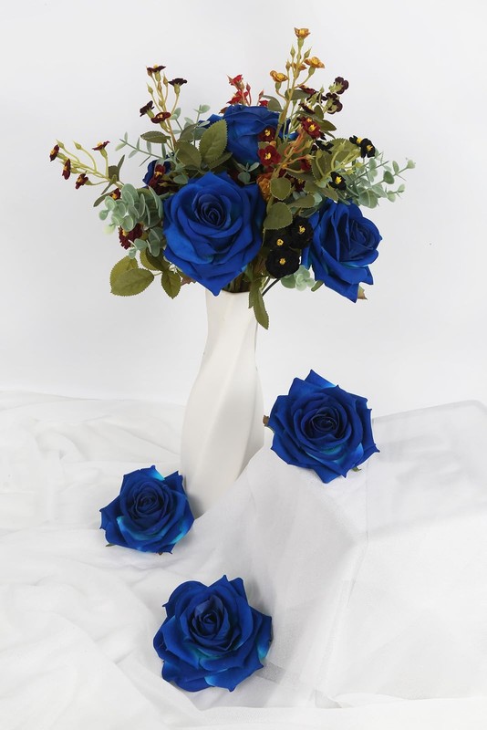 Insunsix Blue Artificial Roses 16Pcs Velvet Royal Blue Roses Silk Flowers 3.94 gallery