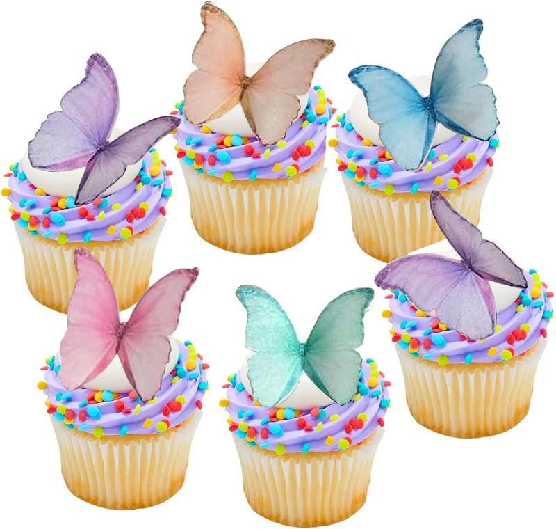 48Pcs Edible Butterflies for Cake Decorating Wafer Paper Butterfly Cupcake Toppe