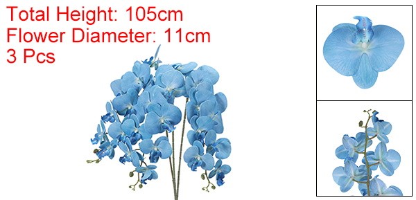 3Pcs 41" 9 Heads Artificial Orchid Stems Faux Phalaenopsis, Sky Blue gallery