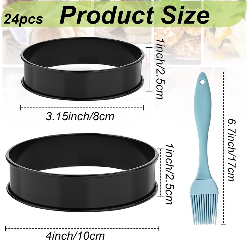 24 Pack Black Metal English Muffin Ring 3 Inch & 4 Inch Nonstick Crumpet Rings gallery