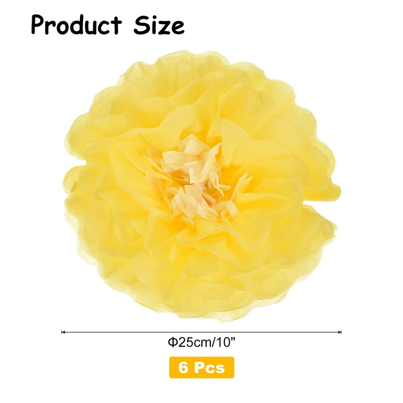 Crepe Paper Flowers, Yellow Tissue Paper Flowers - 10 x 10 Inch / 6 Pcs gallery