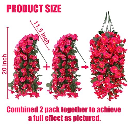 Artificial Fake Hanging Flowers Plants for Outdoor Outside 2Pcs Rose Red gallery