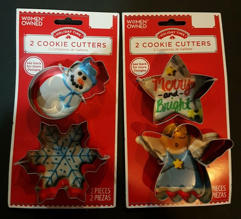4pc Holiday Time Metal Cookie Cutters (2 packs): Star, Angel, Snowman, Snowflake