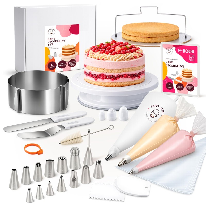 Happy Lemuro Cake Accessory Set with Premium Piping Nozzles and Piping Bag, R...