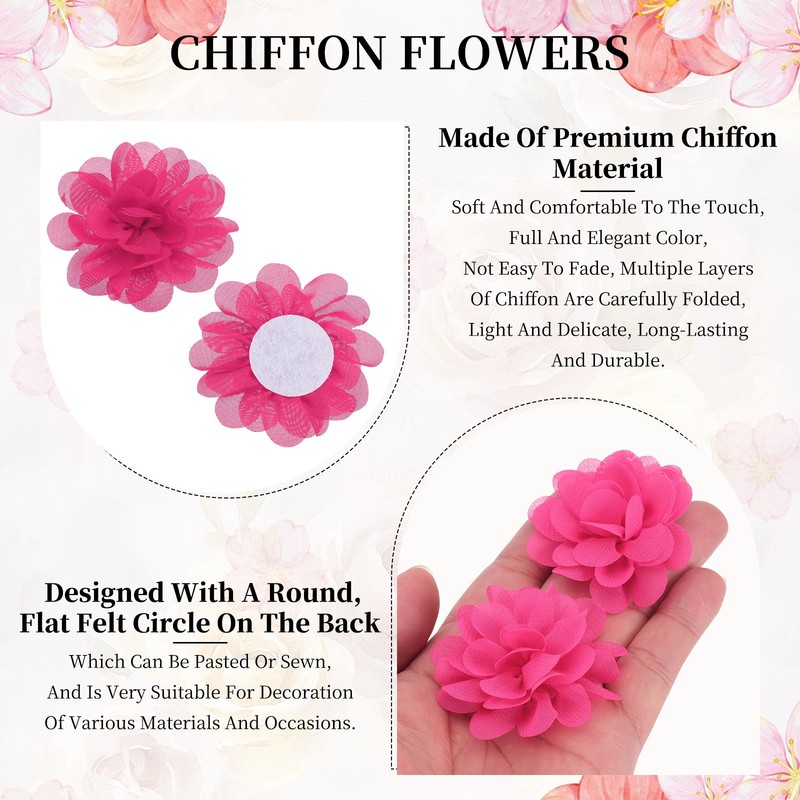 20Pcs 2" Chiffon Flowers Sewing Fabric Flower Appliques for Crafts Rose Red gallery