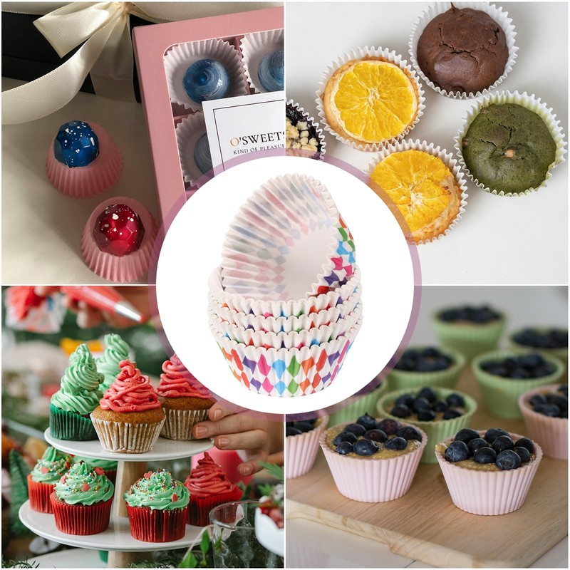 100 Count Cupcake Liners Cupcake Cups Standard Size, Colored Rhombus gallery