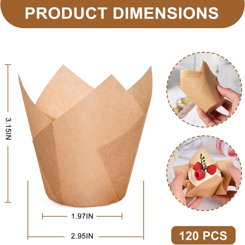 120 Counts Natural Tulip Cupcake Liners for Baking Cups, Food Grade Parchment Pa gallery