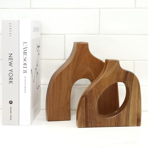 Wooden Vases for Decor Set of 2 - Small Decorative Wood Vase for Faux Flowers gallery