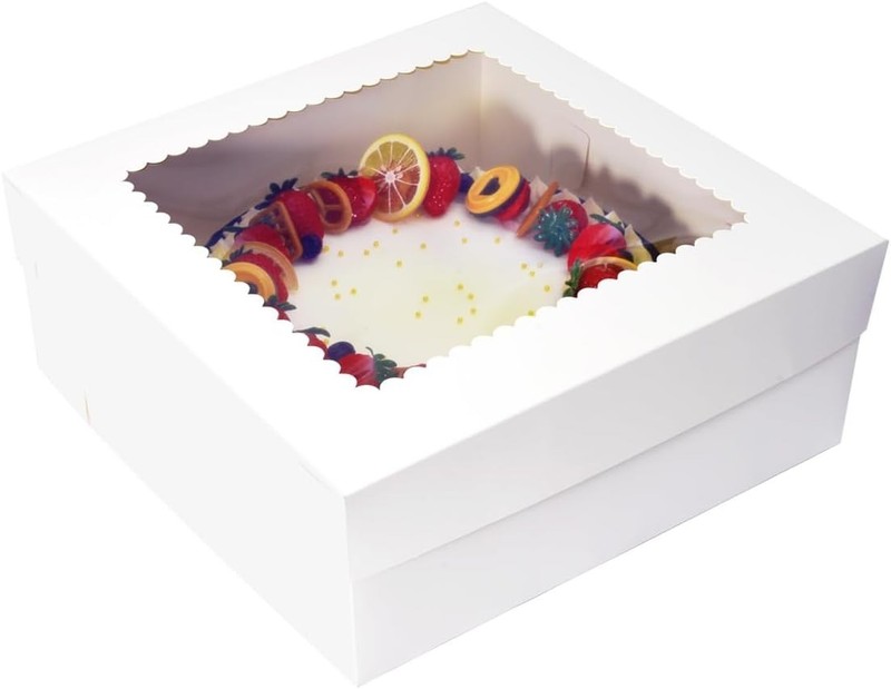 JJO Cake Boxes with Window 16 x 16 x 6 Inch 10 Pack, White Bakery Boxes