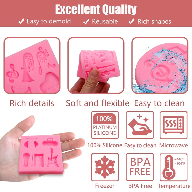 Music Note Fondant Mold 4 Pcs, Musical Instruments Chocolate Silicone Mold Pi... gallery