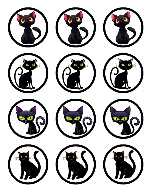 Black Cat Edible Cupcake Toppers – Wafer – Cat Theme Birthday Cake Decorations