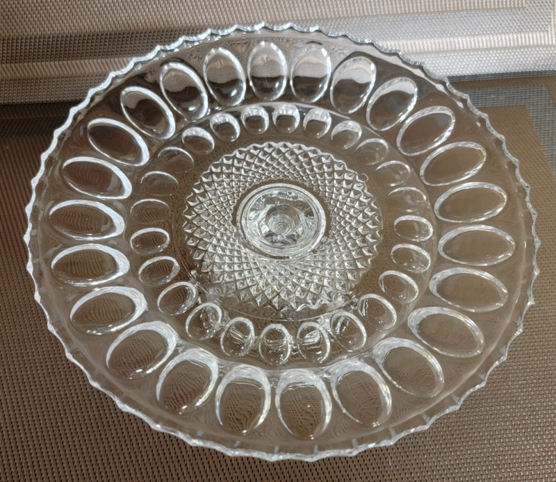 Vintage American Brilliant Crystal Saw Tooth Edge Cake Plate Pedestal 7.5" MCM gallery