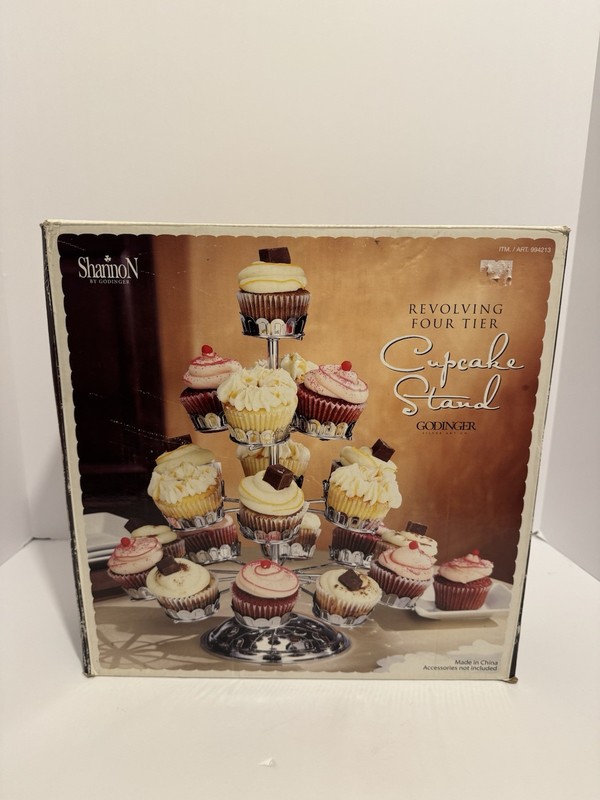 Shannon By Godinger Revolving Four Tier Chrome Cupcake Stand Vintage gallery